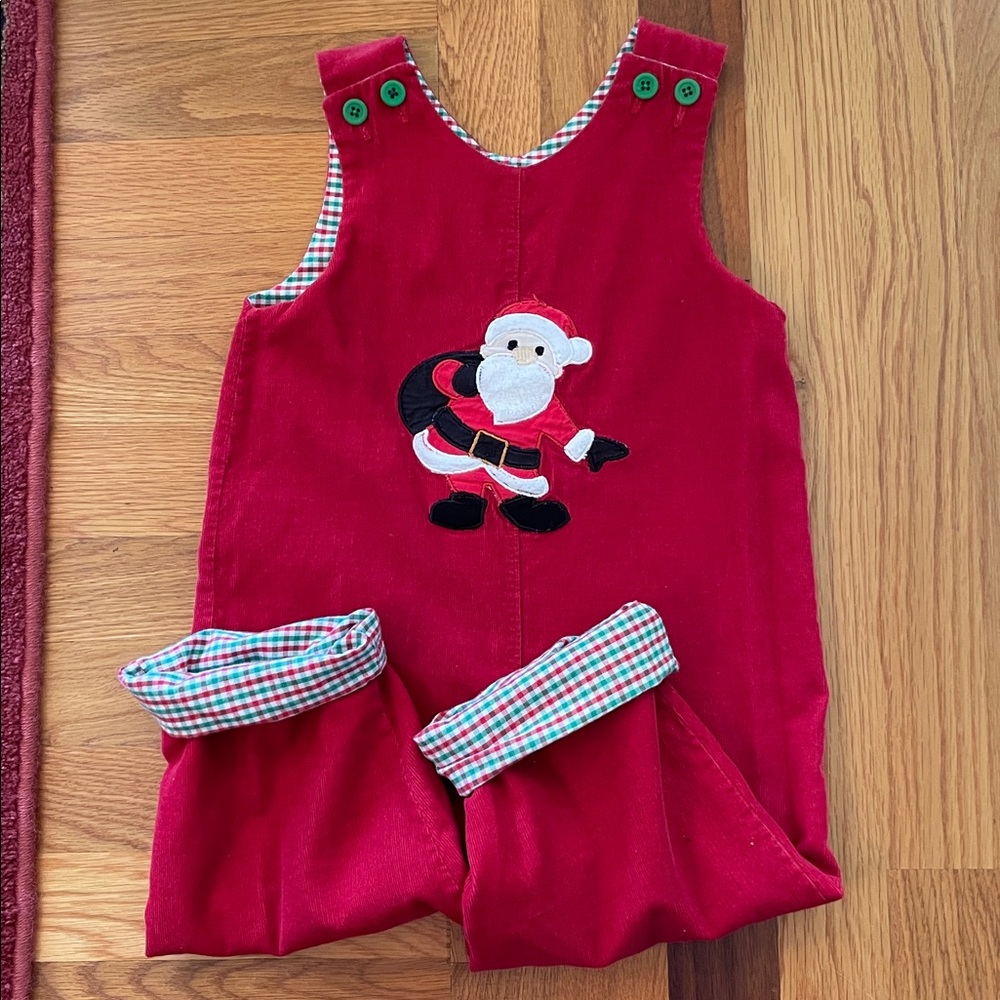 Reversible Red and White Gingham Snowman & Santa Romper Overalls